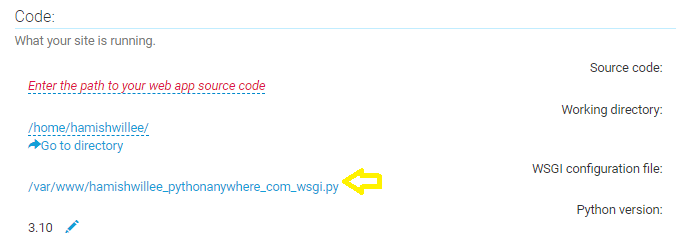 PythonAnywhere WSGI file in Web tab, code section