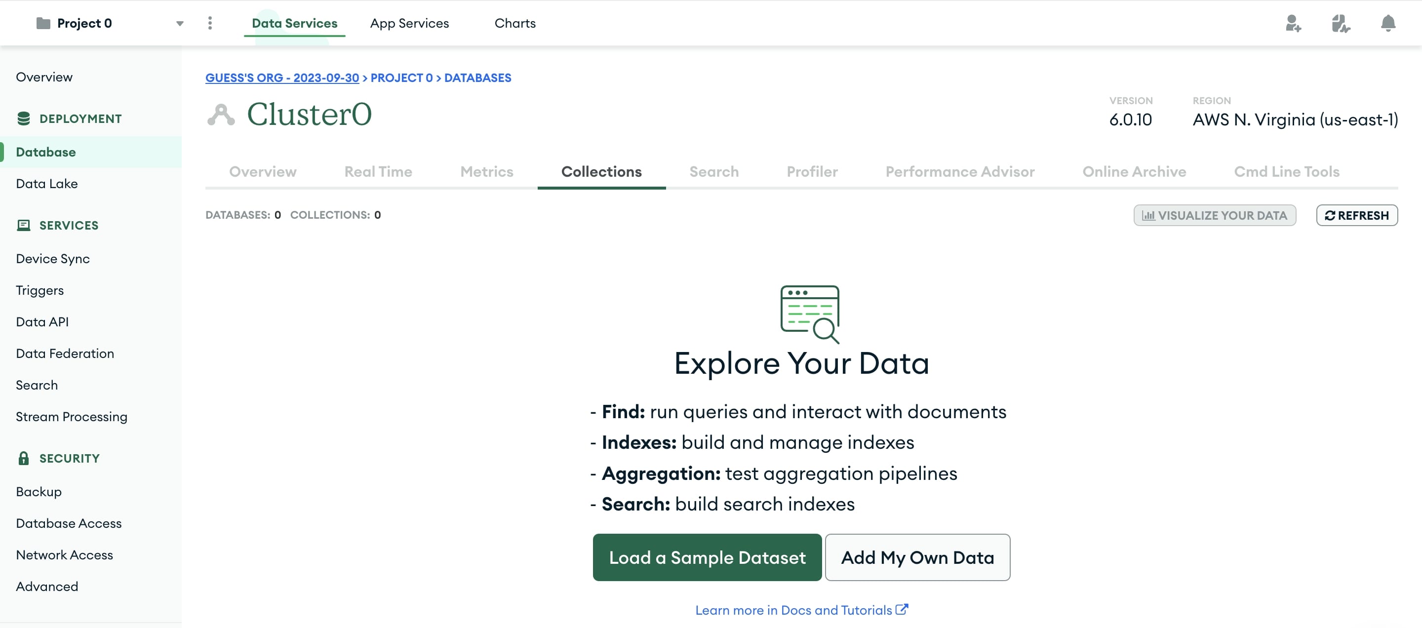 Create a database on MongoDB Atlas.