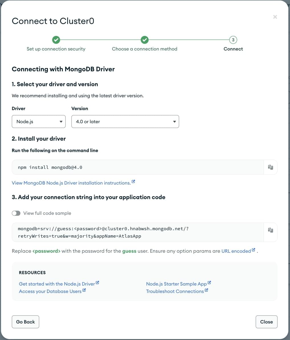 Choose the Short SRV connection when setting up a connection on MongoDB Atlas.