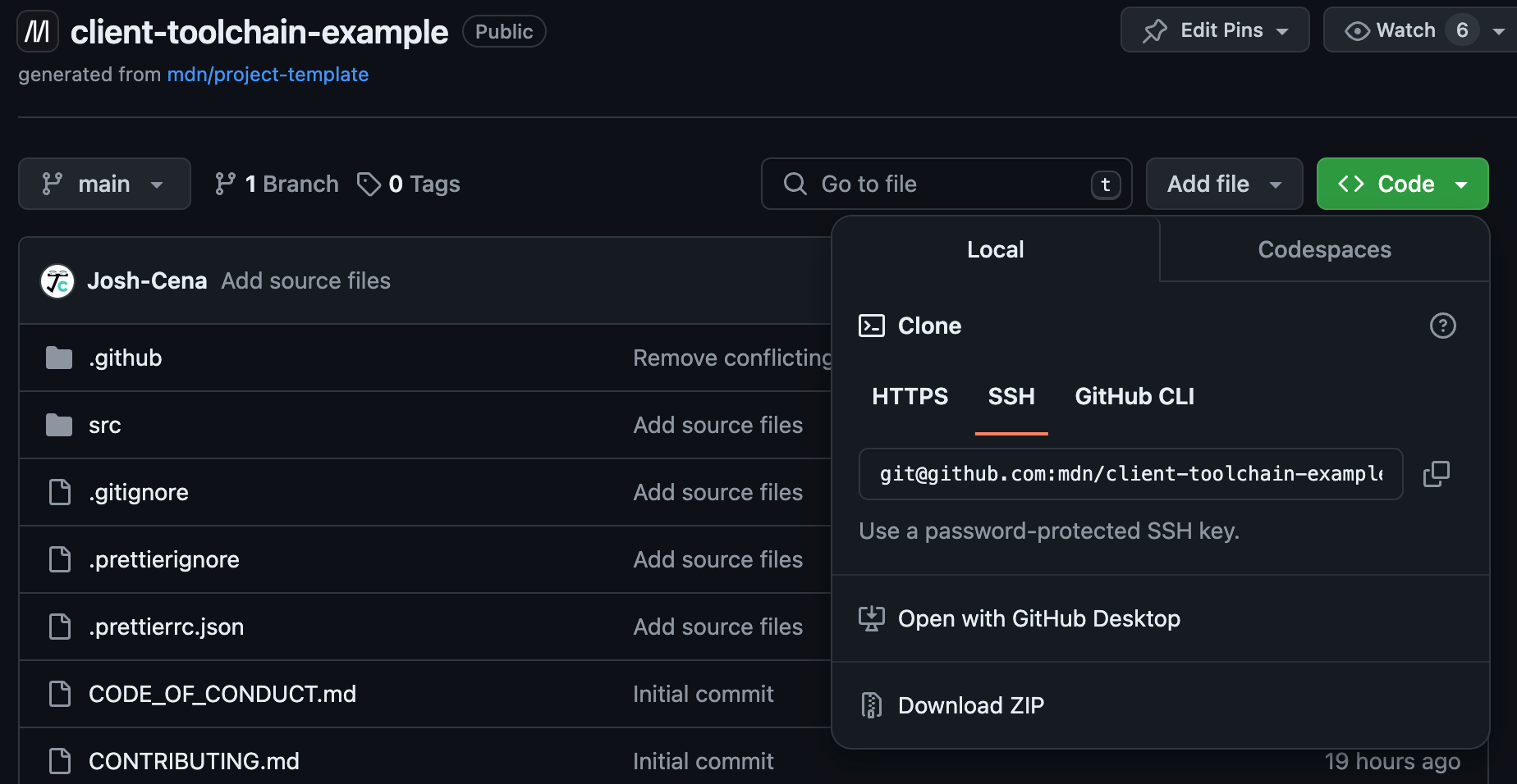 The GitHub example repo