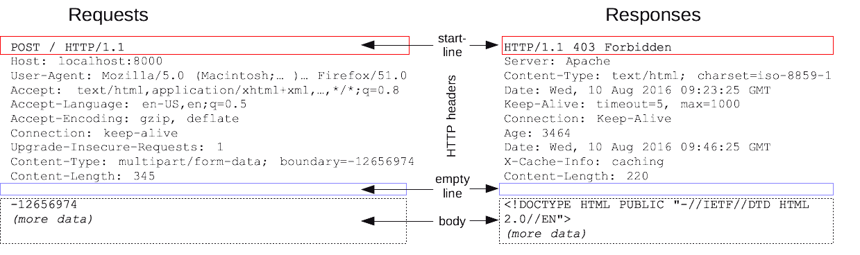 Requests and responses share a common structure in HTTP